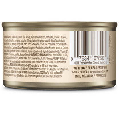 Wellness CORE Grain Free Natural Whitefish, Salmon & Herring Smooth Pate Canned Cat Food