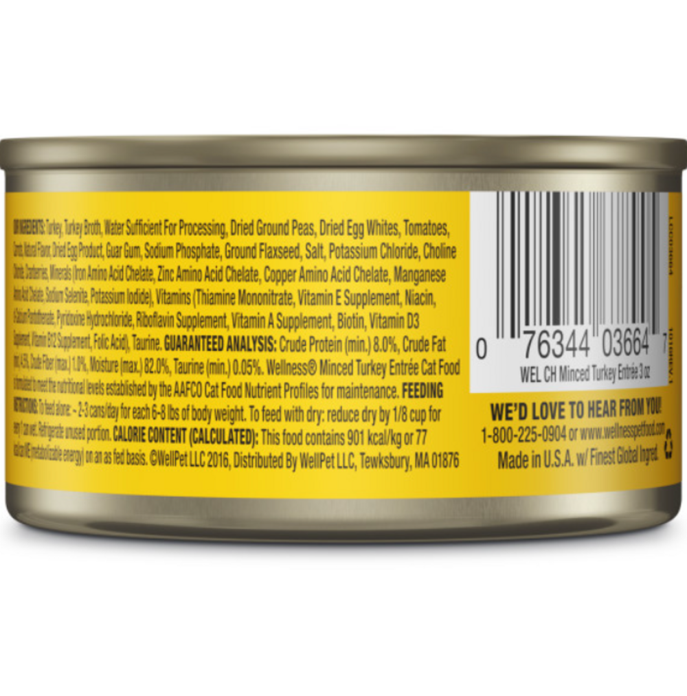 Wellness Grain Free Natural Minced Turkey Entree Wet Canned Cat Food