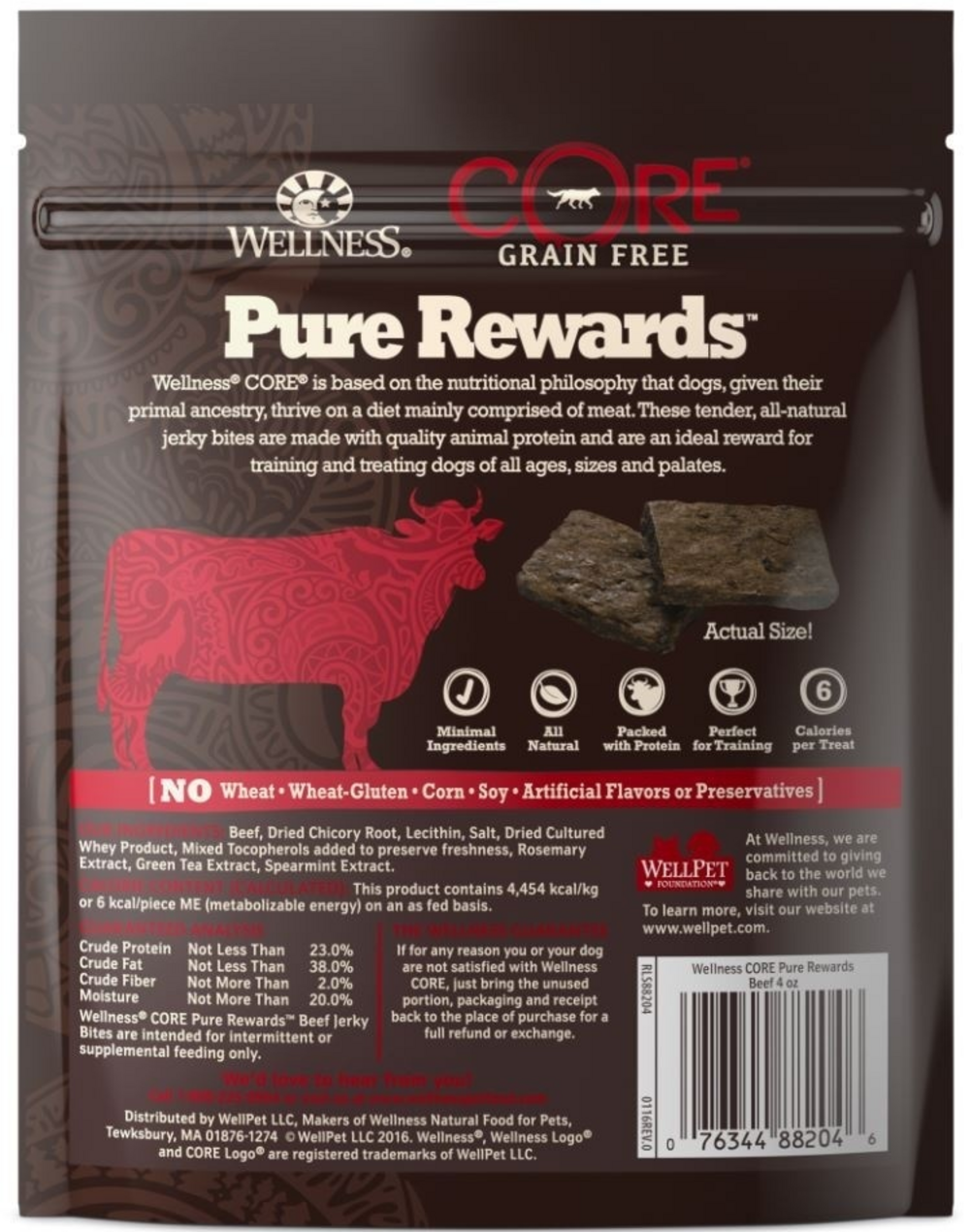 Wellness CORE Natural Grain Free Pure Rewards Beef Recipe Jerky Bites Dog Treats