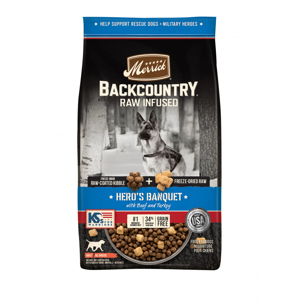 Merrick Backcountry Grain Free Dry Adult Dog Food, Kibble With Freeze Dried Raw Pieces Heros Banquet Recipe